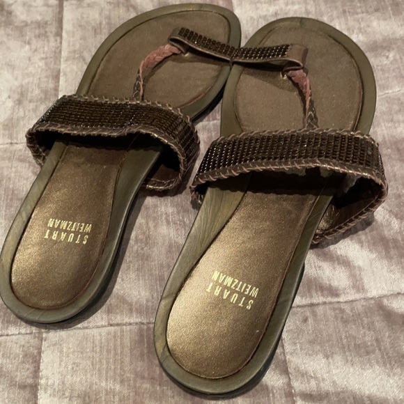 STUART WEITZMAN Bronze Mesh Gladiator Slide Thong Sandals - Picture 3 of 12
